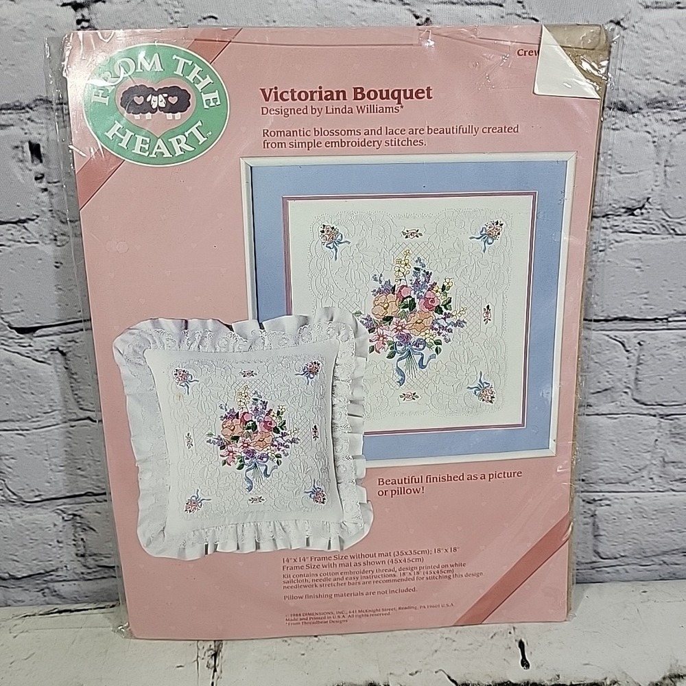 Dimensions From‎ The Heart VICTORIAN BOUQUET Crewel Embroidery~14"x14"